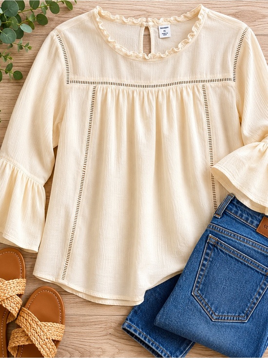Old Navy Tops - Old Navy Cream Boho Peasant Blouse XL Bell Sleeve Cottagecore Top
